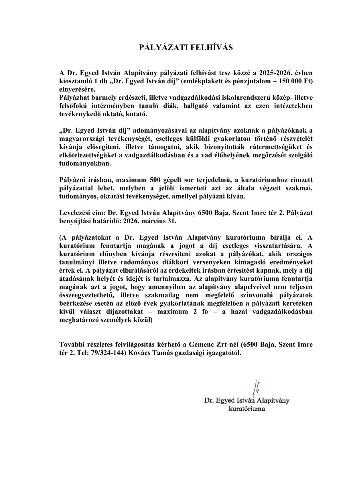 Pályázati felhívás 2025-2026